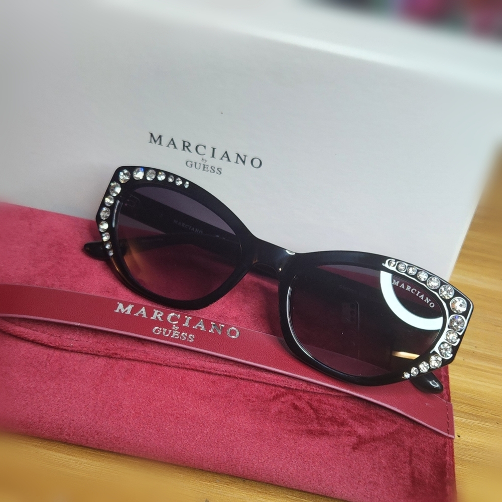 Marciano Black Sunglasses with Crystal Accents